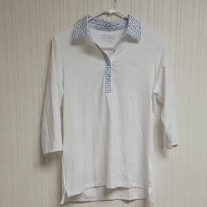Peter Millar White Polo with Patterned Collar, Women's Medium. UPF 50+ golf